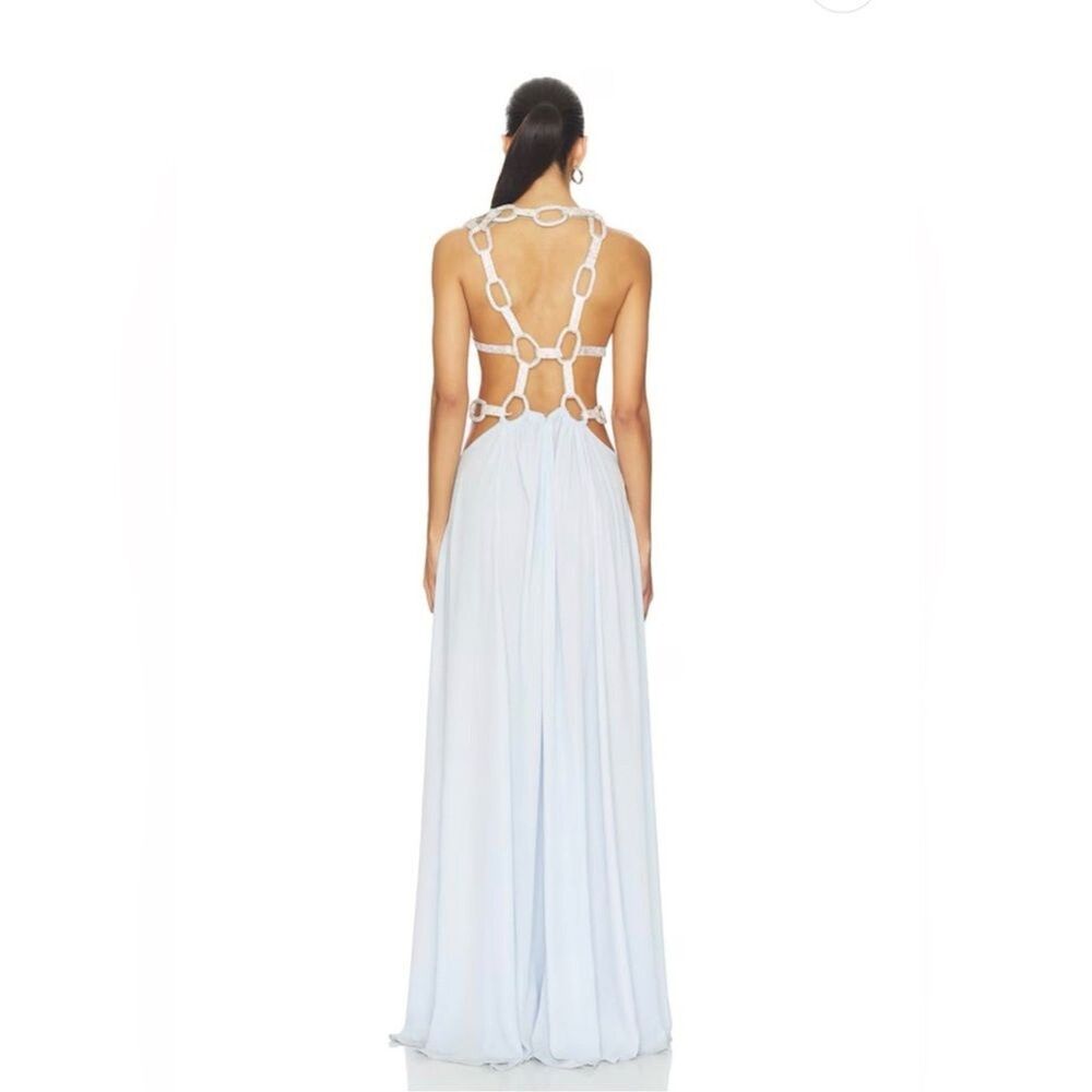 NEW Bronx Banco Brielle Powder Blue Diamond Gown Elegant Plunge Cutout dress, XS - Picture 6 of 16